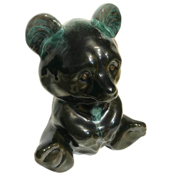 Blue Mountain Pottery Bear Figure Seated Green Drip Glaze Canada 5" Original Tag - Picture 1 of 12